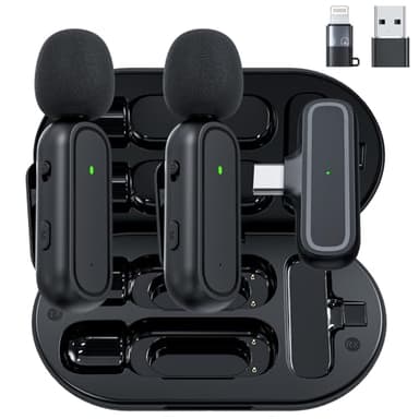 PQV Micro Cravate sans Fil pour iPhone/Android/USB C avec Étui de Chargement Microphone de Lavalier sans Fil pour Enregistrement Vidéo, Vlog, TikTok, Youtube, Interviews