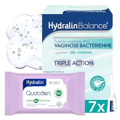Hydralin Balance - Gel Intime vaginal + Lingettes intimes femme - Traitement Vaginose Bactérienne - Inconfort vaginal & Odeurs vaginales - Restaure la Flore Intime - Dispositif Médical x7 Applicateurs