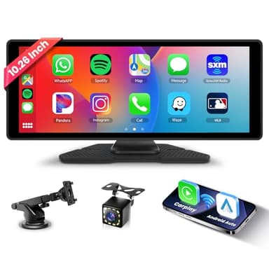 Carplay sans Fil et Android Auto, Hodozzy 10,26 Pouces Portable Autoradio Bluetooth avec IPS Ecran Tactile, Carplay Ecran avec Lien Miroir/Commande Vocale/AUX/USB+Caméra de Recul…