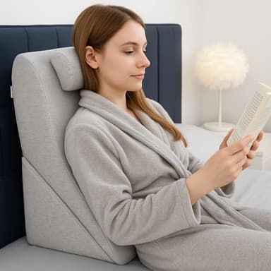 Kalicou Coussin de Lecture - Oreiller Dossier, Appui-tête Réglable, Mousse Mémoire de Forme, Housse Amovible Respirante & Antidérapante, Poignée - Triangulaire pour Dos, Cou & Jambes - 60x50x30cm