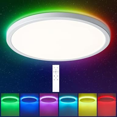 OPPEARL Plafonnier LED à intensité variable 30 cm, 24 W 3200 lm RVB Changement de couleur, 3000 K-6500 K Lampe de salle de bain IP44 étanche pour salle de bain, chambre d'enfant, chambre à coucher