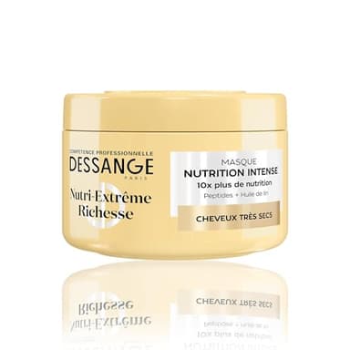 DESSANGE - Masque Cheveux Nutrition Intense Nutri-Extrême Richesse - Formule Enrichie En Peptides & Huile De Lin - Douceur & Éclat - Cheveux Très Secs - 280ml