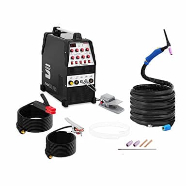 Stamos Welding Poste À Souder TIG AC-DC/MMA Inverter MOSFET, 220 A / 60% DC, Câble et pack de tuyaux de 8 mètres, 2 temps /4 temps/Fonction pulsée)