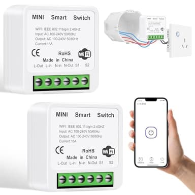 AXFEE 2PCS Interrupteur Intelligent, 1/2 Way Smart Switch, Interrupteur WiFi, Contrôle Vocal, interrupteur connecté Compatible avec Alexa/Google Home/Home Assistant, 2400W/10A-NéCessite Un Fil Neutre