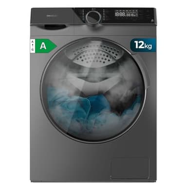 Cecotec Lave-linge 12 kg Chargement Frontal Bolero DressCode 121000 Steel. 1400 tr/min max réglables, 2000 W, certification WoolMark, moteur Inverter Plus, 14 programmes, Spa Care, départ différé.
