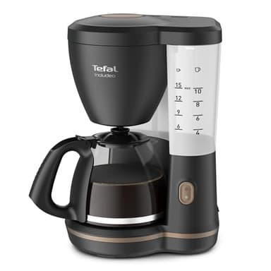 Tefal Cafetière filtre, 10 à 15 tasses, 1,25 L, Porte-filtre amovible, Arrêt automatique, Ouverture automatique du couvercle, Ergonomique, Includeo, Noire, CM533811