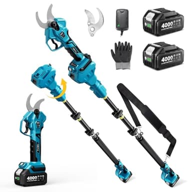 SEESII Sécateur Électrique Avec Perche, 2-en-1 Secateur Electrique Sans Fil Télescopique, Portée Totale 4,5 m, Coupe 40 mm, 2 * 4,0Ah Batteries, Lame SK5, Jardin/Arbres/Fleurs PS040Pro