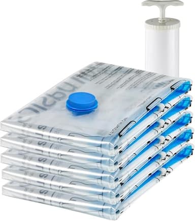 Amazon Basics de rangement sous vide avec pompe manuelle, Fermeture éclair, lot de 5, Taille Moyen, Blanc, Bleu