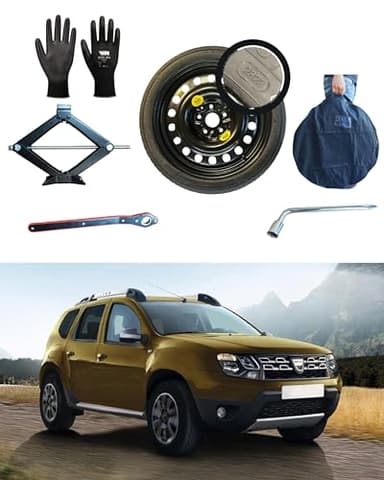 Kit Roue de secours 17" compatible avec Dacia Duster avec Cric, Clé et Sac 125/80R17