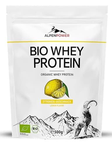 AlpenPower BIO Whey Protéine goût Citron 500 g - Ingrédients 100% naturels - Sans additifs - Fabriqué à partir du meilleur lait alpin bio - Poudre de protéine CFM de haute qualité
