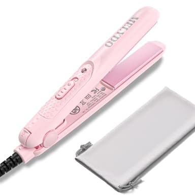 Melydo Mini fer à Lisser pour Cheveux Courts, Portable Voyage Mini Lisseur, Température Réglable, Double Tension, Rose