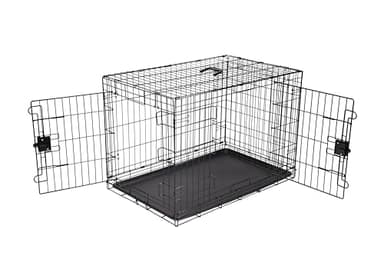 Amazon Basics Cage pour chien Durable,Pliable en fil métallique avec plateau, Double porte, L 91 x l 58 x H 64 cm, Noir