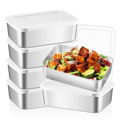 6 Pièces Boite Gouter Inox, 1100 Ml Boîtes De Conservation En Acier Inoxydable, Boîtes De Conservation Avec Couvercle, Boîte De Stockage Avec Couvercle Pour Restaurant, Cuisine, Congélateur