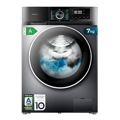 Cecotec Lave-linge 7 kg à chargement frontal Bolero Dresscode 7500 Inverter Steel A, Classe A, 1400 tr/min, Révolutions programmables, 16 programmes, Steam Max, Allergy Care, Affichage.