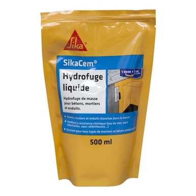 SIKA - Hydrofuge liquide - SikaCem Blanc - Hydrofuge de masse pour bétons/mortiers/enduits - Améliore la résistance aux eaux séléniteuses - Sans chlore - Dosage facile - Prêt à l'emploi - 500ml