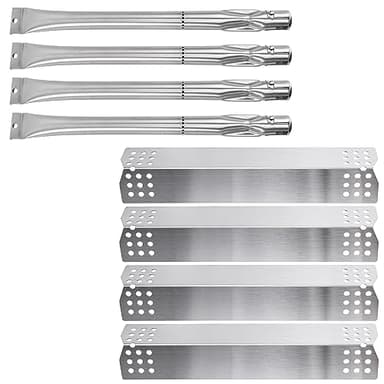 GFTIME Pièces pour Barbecue au gaz (Pack 4 Brûleurs + 4 Plaque de Chaleur en Acier Inoxydable) de Rechange pour Sunbeam Nexgrill Grill Master 720-0697, Barbecook