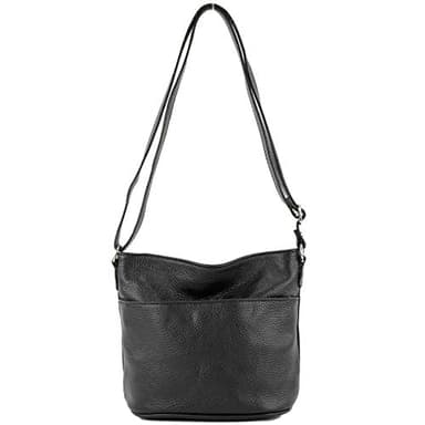 Modamoda de T198 - Fabriqué en Italie Sac bandoulière en cuir, Noir , Small