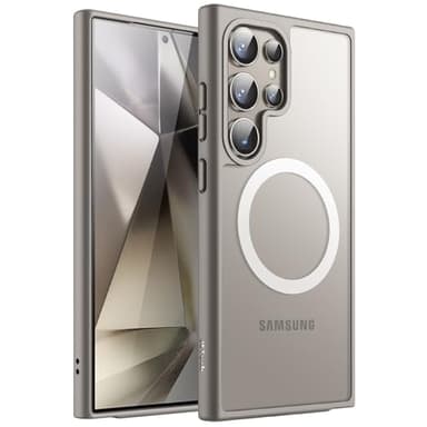 JETech Coque Magnétique pour Samsung Galaxy S24 Ultra 5G, Compatible avec MagSafe, Étui Housse Antichoc à Dos Translucide Mat (Gris Titane)