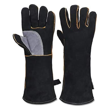 Gants résistants au feu et à la Chaleur extrêmes, Cuir avec Coutures en Kevlar, Parfaits pour cheminée, poêle, Four, Grill, soudage, Barbecue, mig, Support à marmite, Traitement des Animaux