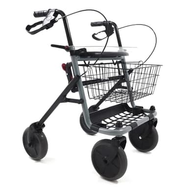 Déambulateur pour personnes âgées et handicapées pliable et réglable avec 4 roues, rouleau avec freins de stationnement, assise et panier pour extérieur et intérieur, aluminium
