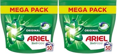 Ariel Pods 3en1 Original, Lessive en Capsules, 50 Lavages, Action Détachante En 1 Seul Lavage, Dissolution Rapide Même à Froid, Fabriqué en France (Lot de 2)