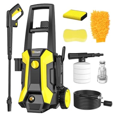 Gisam 2200W Nettoyeur Haute Pression, avec Enrouleur De Tuyau De 8m, Max 180bar,DéBit 480l/H,avec Bouteille De Savon Buse à Mousse, Pistolet Haute Pression pour, Voitures/ClôTures/Jardin