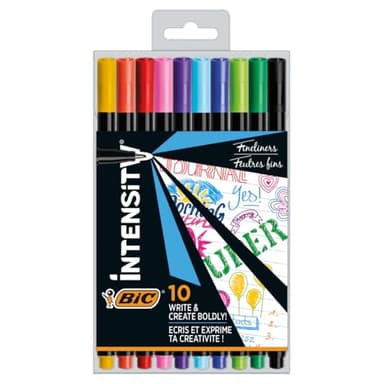 BIC 953034 Intensity Lot de 10 Stylos feutre à pointe fine d'encre à base d'écriture 0,4 mm Couleurs Assorties