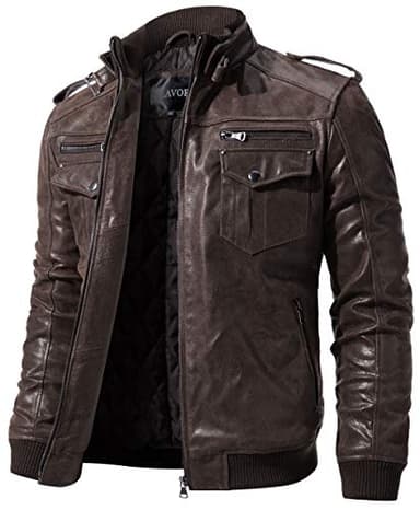 FLAVOR Veste de moto en cuir marron rétro pour homme Veste en cuir véritable (L, Marron foncé)