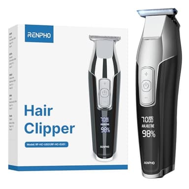 RENPHO Tondeuse à Cheveux Professionnelle avec Lame en T, Kit de Coupe de Cheveux Sans Fil Tondeuses à Cheveux et à Barbe pour Hommes et Enfants Rechargeable Écran à LED pour les Lignes et les Motifs