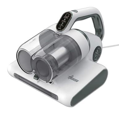 Hoover HMC510UV Aspirateur à Main Spécial Matelas, Canapés, Tissus, Puissant, Lampe UV Antiacariens, Antibactérien, Anti allergène, Détecteur de Poussière Séchage, Ecran LED, Léger, Blanc Gris