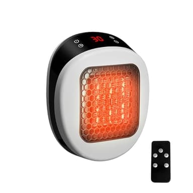 Chauffage mural pour maison avec télécommande, mini radiateur soufflant en céramique, 600W 15-32℃, Minuteur de 1-12h, Système Thermostatique, Bas Bruit chauffage silencieux (Blanc)