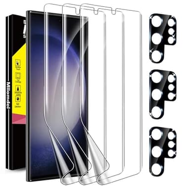 Milomdoi [3+3Pièces] Protection pour Samsung Galaxy S23 Ultra 5G 3 Pièces TPU Protection ecran 3 Pièces Vitre Verre Trempé Protection Camera Objectif Arriere Appareil photo Coque amical Accessoire