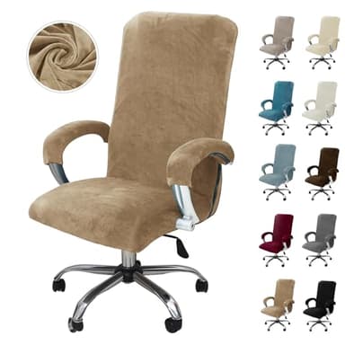 Alishomtll Housse de chaise de bureau avec accoudoirs extensibles en velours - Housse de fauteuil de jeu - Housse élastique pour chaise de bureau d'ordinateur - Chaise pivotante - Chameau, taille XL