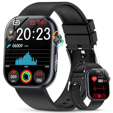 YUPENG NOU Montre Connectée ECG/HRV/Acide urique/IMC, 1.95" AMOLED Smartwatch avec Appel Bluetooth, 24H Fréquence Cardiaque, Sommeil, SpO2, Température, Bouton SOS pour Android iOS