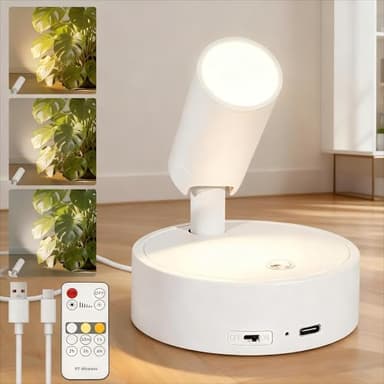 Kambo Spot LED Sans Fil Rechargeable Blanc 4000mAh - Éclairage d'Art Mini et Lampe de Lecture avec Télécommande Touche Tactile - Minuterie Intégrée pour Plantes, Armoires, Chambre, Salon, 1 Pièce