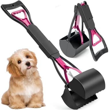 XFLYP Pelle à Déjections, 45cm Ramasse Crotte pour Chien avec Long Manche Solide Pince Dentelée, Pliable Nettoyage Pickup déjections Canines Clip pour Chien et Chat Animal, Déchets(Rose)