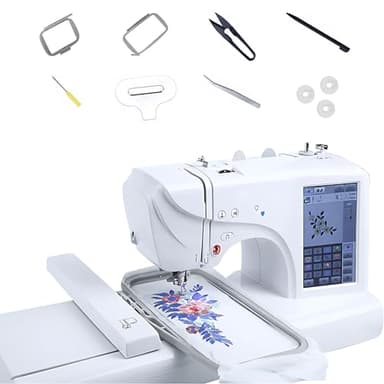 CIELOBLOEN Machine à Coudre et Brodeuse Automatique 162 Points avec Écran Tactile LCD - Zone de Broderie 4x9,2-26 Alphabets & 30 Bordures - Idéale Débutants & Professionnels