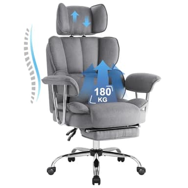 IWMH Chaise de Bureau en à Dossier Grand avec Coussin Lombaire,Chaise de Direction avec Repose-Pieds et Accoudoirs Prolongés,Chaise Ergonomique avec Appui-tête Réglable en Hauteur (Gris)