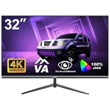 Gawfolk Écran PC 32 Pouces 4K UHD, Moniteur d’Ordinateur Ultra-Clair (3840×2160p), 100% sRGB, Angle de Vision de 178°, HDMI、Display Port, Compatible avec Montage Mural 100 * 100MM - Noir