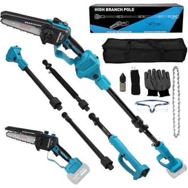 Perche Élagueuse Télescopique Électrique Compatible avec Makita 18V (sans batterie), 6 Pouces Mini Tronçonneuse sans Fil avec Batteries Tête Pivotante à 90°, Graisseur Automatique léger et maniable