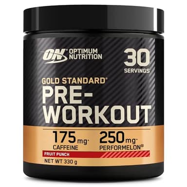 Optimum Nutrition Gold Standard Pre-Workout en Poudre, Boisson Énergétique Goût Fruit Punch, 330g, 30 Doses
