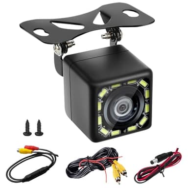 Caméra de Recul Voiture HD 1080P, Voiture 170° Grand Angle Fish-Eye Nocturne 12 LED Vision IP68 Étanchéité pour 12V-24V Voiture SUV Remorque Pick-up Camion Van Camping Car 6M Câble