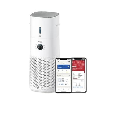 Philips Purificateur d'air et humidificateur 2 en 1 Séries 3000, 131 m2, Filtres NanoProtect HEPA et à charbon actif éliminant 99,97% des particules invisibles, Blanc (AC3737/10)