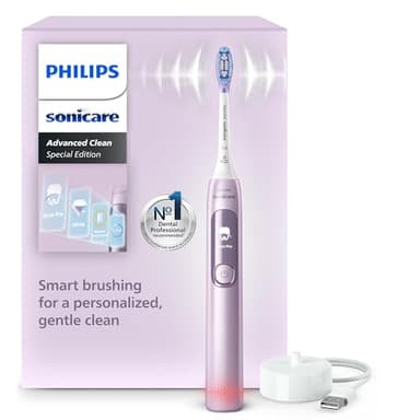 Brosse à dents électrique Philips Sonicare AdvancedClean série limitée – écran intelligent, capteur de pression, tête de brosse de rechange, 5 modes de brossage et SmarTimer, rose, modèle HX3792/12