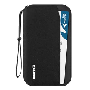 MoKo Porte-Passeport Familial, Portefeuille de Passeport RFID avec Plusieurs Compartiments, Sac de Passeport pour Hommes et Femmes, Porte-Organisateur de Voyage pour Cartes d'Identité Billets, Noir