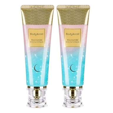 BodyAccel Dentifrice Blanchissant à la Niacinamide – Élimination Intense des Taches, Soin Doux Naturel, Haleine Fraîche, Goût Pêche, Santé des Gencives (2 Tube)