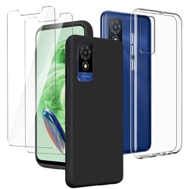 LYZXMY Coque pour TCL 501 (6.0") Transparent Housse + Noir Étui + [2 Pièces] Verre trempé écran Film Protecteur - Souple Silicone TPU Case Cover