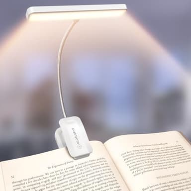 Glocusent Lampe de Lecture 26 LED, Liseuse Lampe de Lecture Clip Rechargeable USB-C, 5 Luminosités & 5 Couleurs, 360° Cou Flexible, Longue Durée (Blanc)