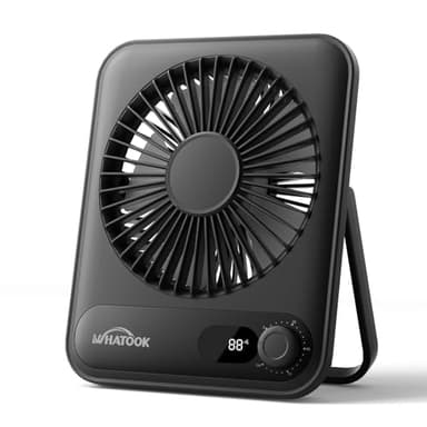 WHATOOK Ventilateur USB silencieux : régulateur en continu 1 à 100, batterie 5000 mAh, avec charge rapide et affichage LED, mini ventilateur compact portable pour bureau, maison, camping, voyage (noir
