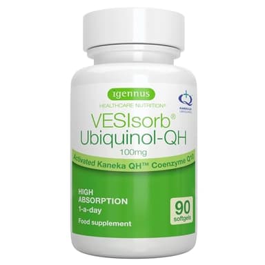VESIsorb Ubiquinol-QH Avancé – Coenzyme Q10 Kaneka Brevetée - 622% plus de biodisponibilité, Énergie & Cœur, Action Rapide & Prolongée, CoQ10 Antioxydant Naturel, 90 portions - par Igennus